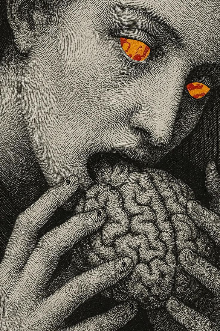 Personne mettant dans sa bouche un cerveau